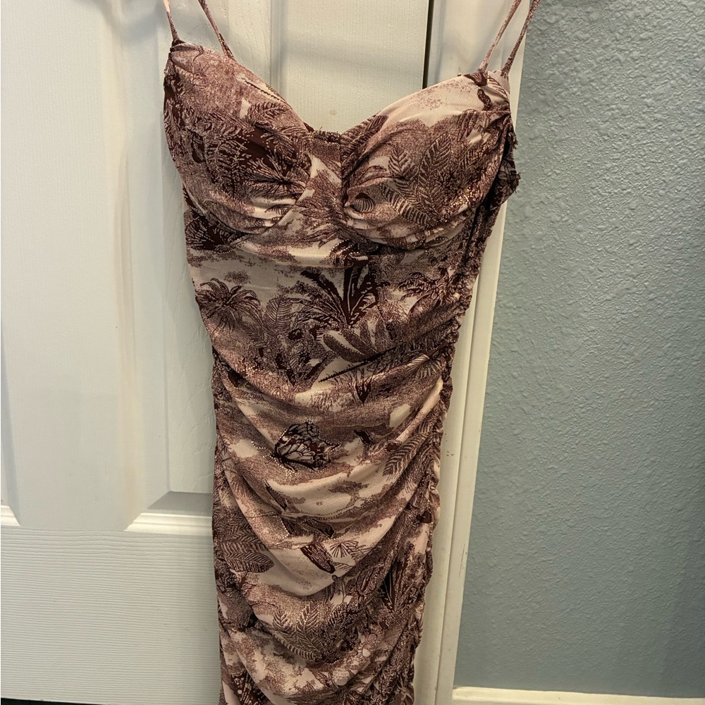 Windsor Mauve Floral Print Ruched Slip Dress